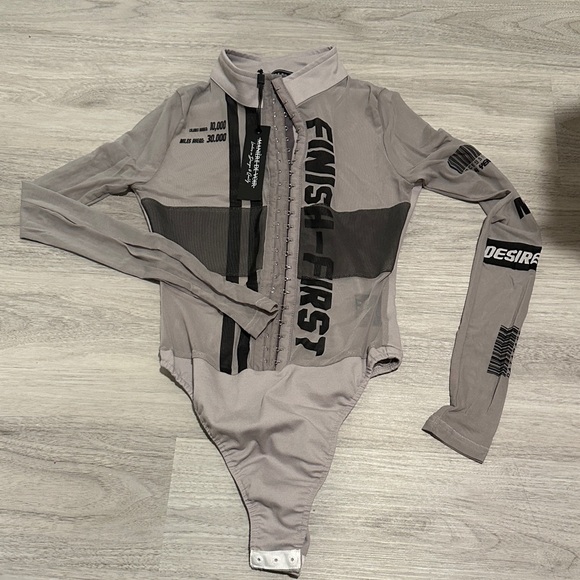 Maniere De Voir Tops - Maniere De Voir Gray Bodysuit